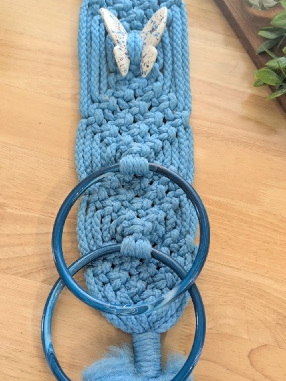 Vintage Blue Macramé Towel Holder